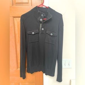 INC men’s 100% cotton black three-quarter zip button sweater